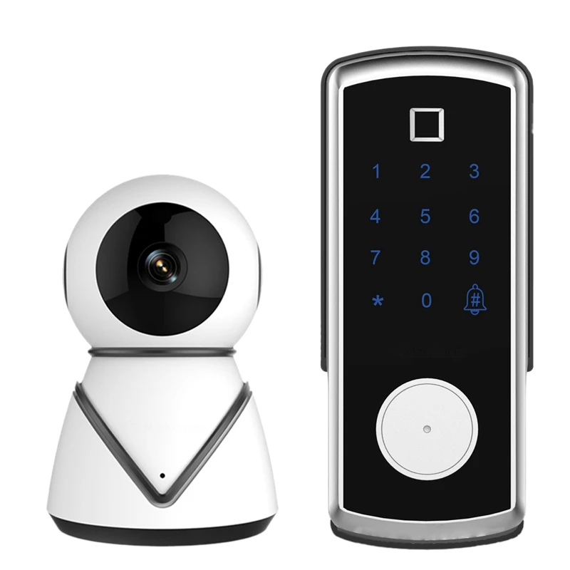 

Zigbee Network Model Key +Fingerprint+Cipher Smart Waterproof Security Door Lock With Camera For Home Office US Plug