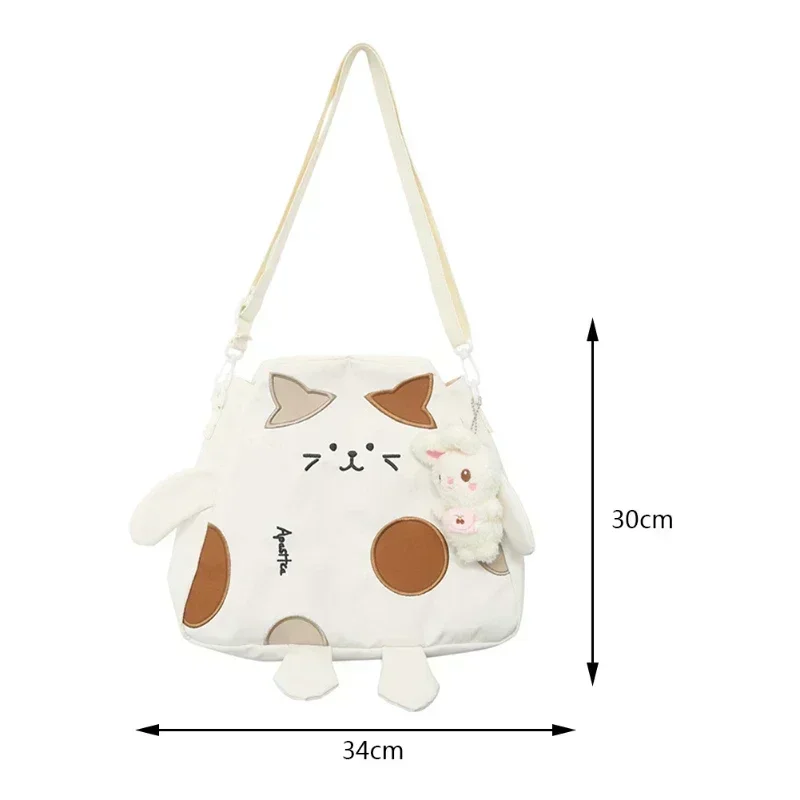 Cute Cat Shape Crossbody Bag Kawaii Ladies Nylon Messenger Bag Large Capacity School Shoulder Bag for Teenage Girls Handbags