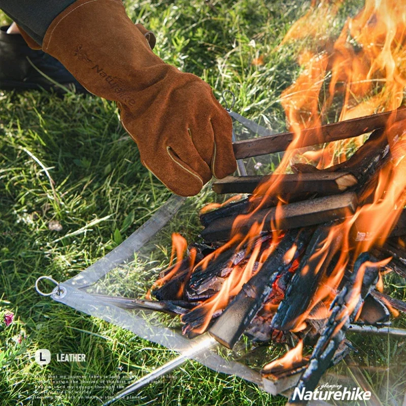 Naturehike Outdoor Cooking Heat Insulation Glove Heat Flame Retardant Resistant Cowhide Glove Camping BBQ Oven Anti Scald Glove