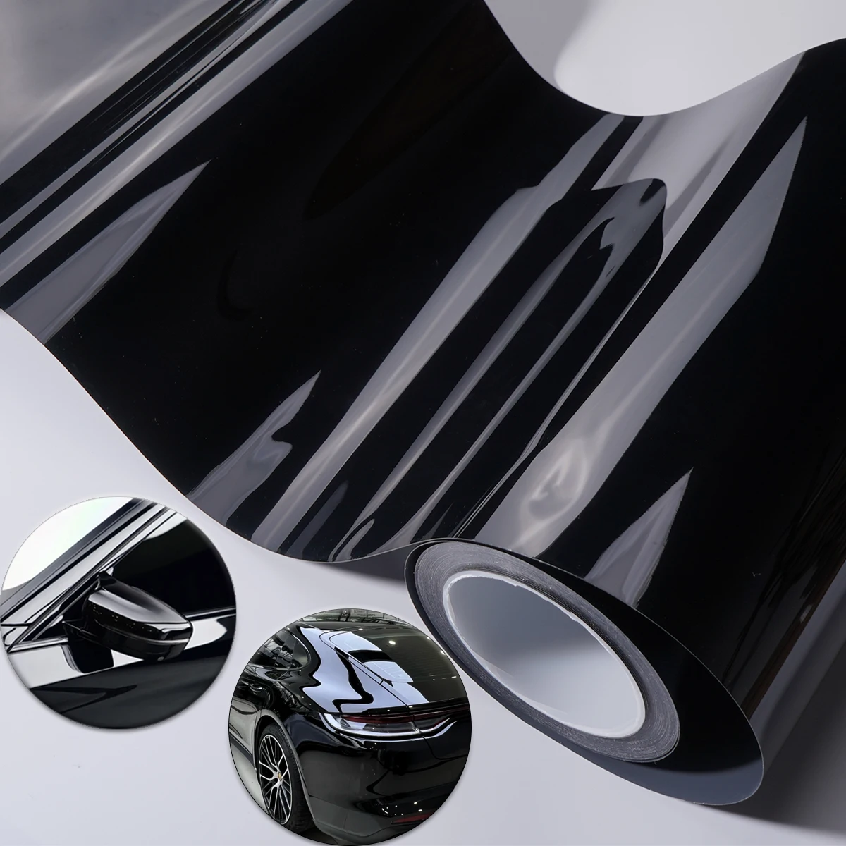 

Автомобильная глянцевая черная упаковочная пленка, виниловый рулон, самоклеящаяся ПЭТ-пленка, декоративная пленка для кузова, автомобильные двери/передние крышки/зеркало заднего вида
