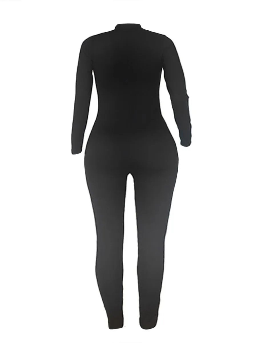 LW Plus Size Woman Zipper Jumpsuits Letter Print Skinny Jumpsuit Sexy Streetwear Casual Rompers Sportswear Jumpsuit