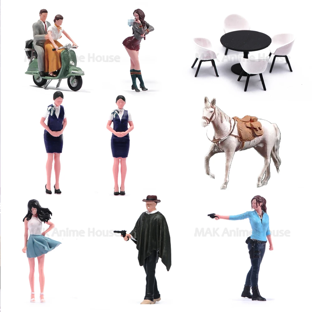 

Painted Miniatures 1/43 Male Female Flight Attendants White Horse Figurine Model Creative Photography Sand Table Scene Cars Toys