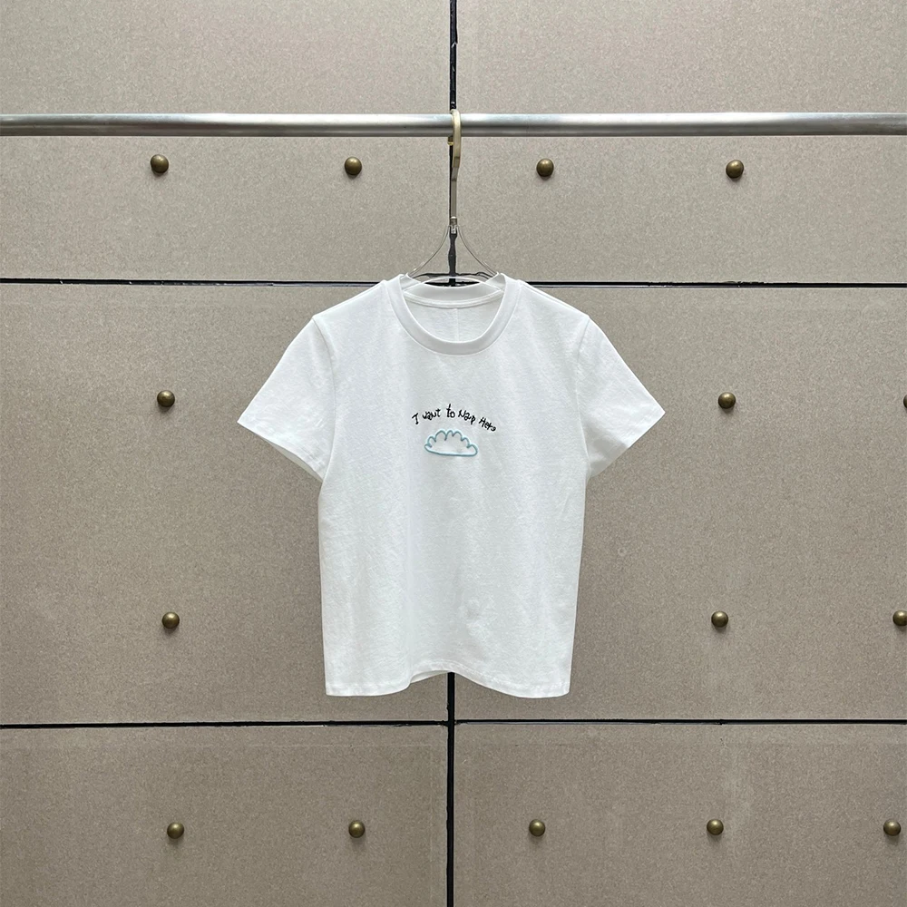 

Women's 100% Cotton Embroidered Cloud T-Shirt Casual Short Sleeve Crew Neck Funny Slogan Graphic Tee 2026 Summer New Top Y2k