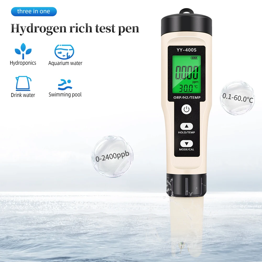 3 in 1 ORP H2 Temp Meter Professional Hydrogen Ion Concentration Tester Digital Water Quality Monitor Tester for Pools Drinking