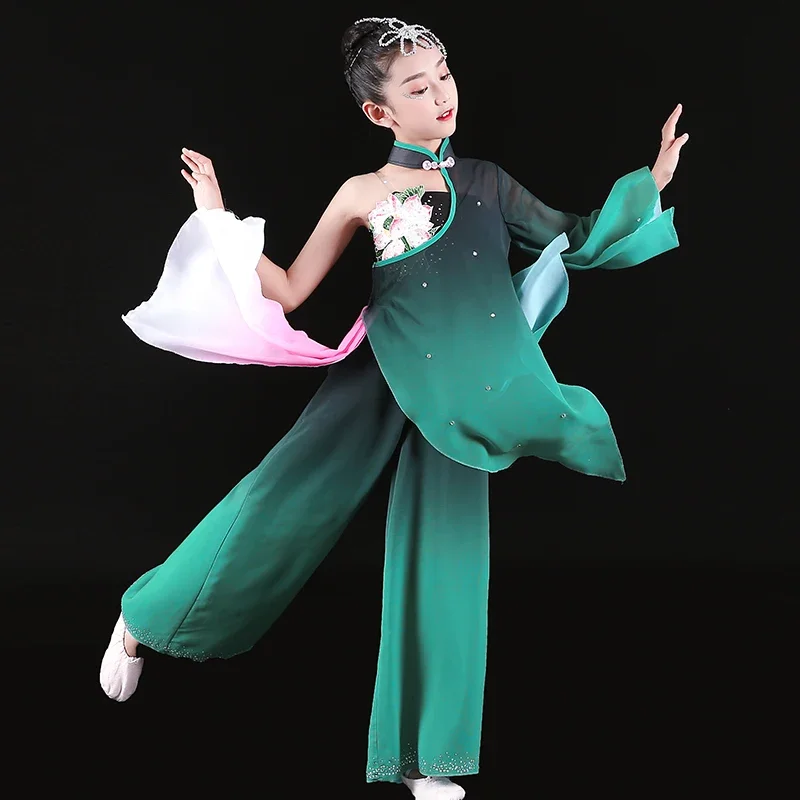 Children's Yangko Dance Dress Girl National Fan Dance Suit Elegant Embroidery Yangko Hanfu Clothing Girl Chinese Folk Costume