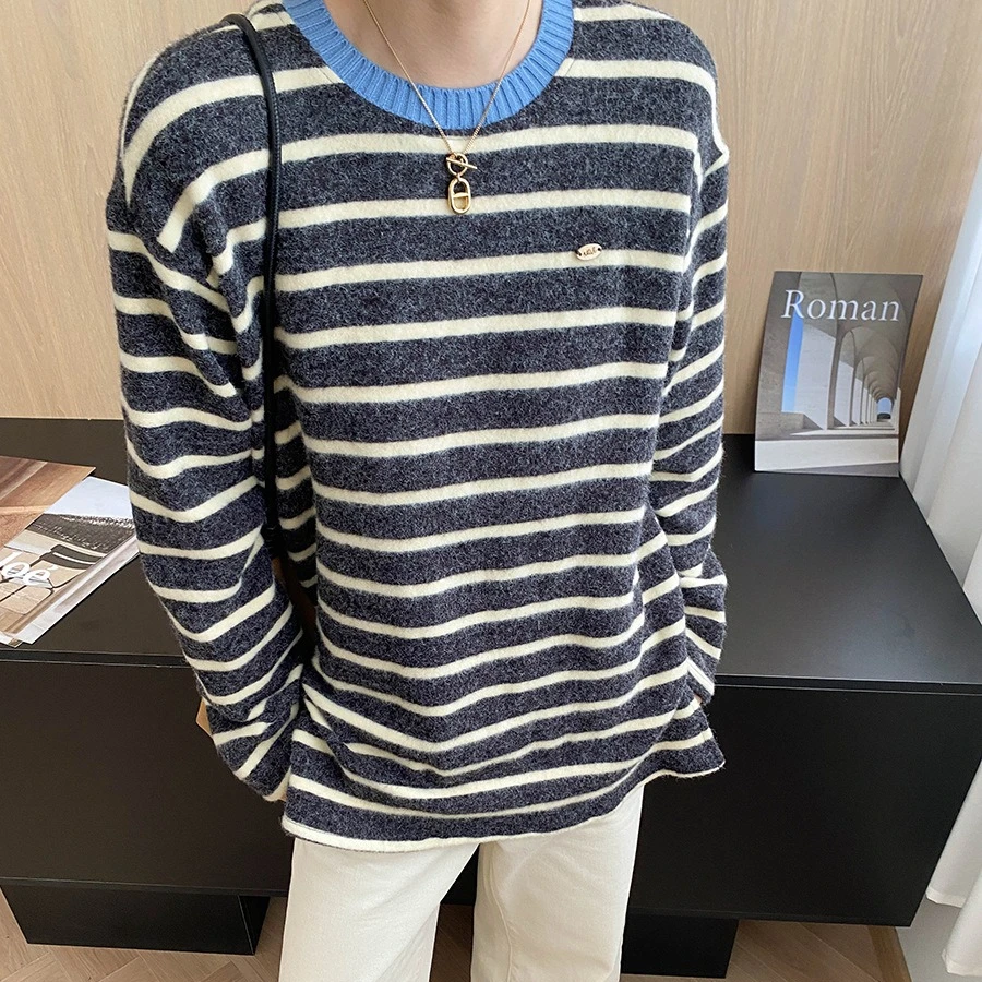 

Women T Shirts Tops Striped Tees Color Blocked Round Neck Long Sleeves Slight Strech Loose Casual Office Lady 2025 Autumn Winter