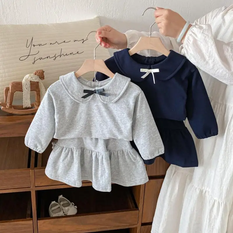 

2025 Autumn New Baby Girl Long Sleeve Clothes Set Kids Girls Lapel Shirts + Skirts 2pcs Suit Children Casual Clothing Outfits
