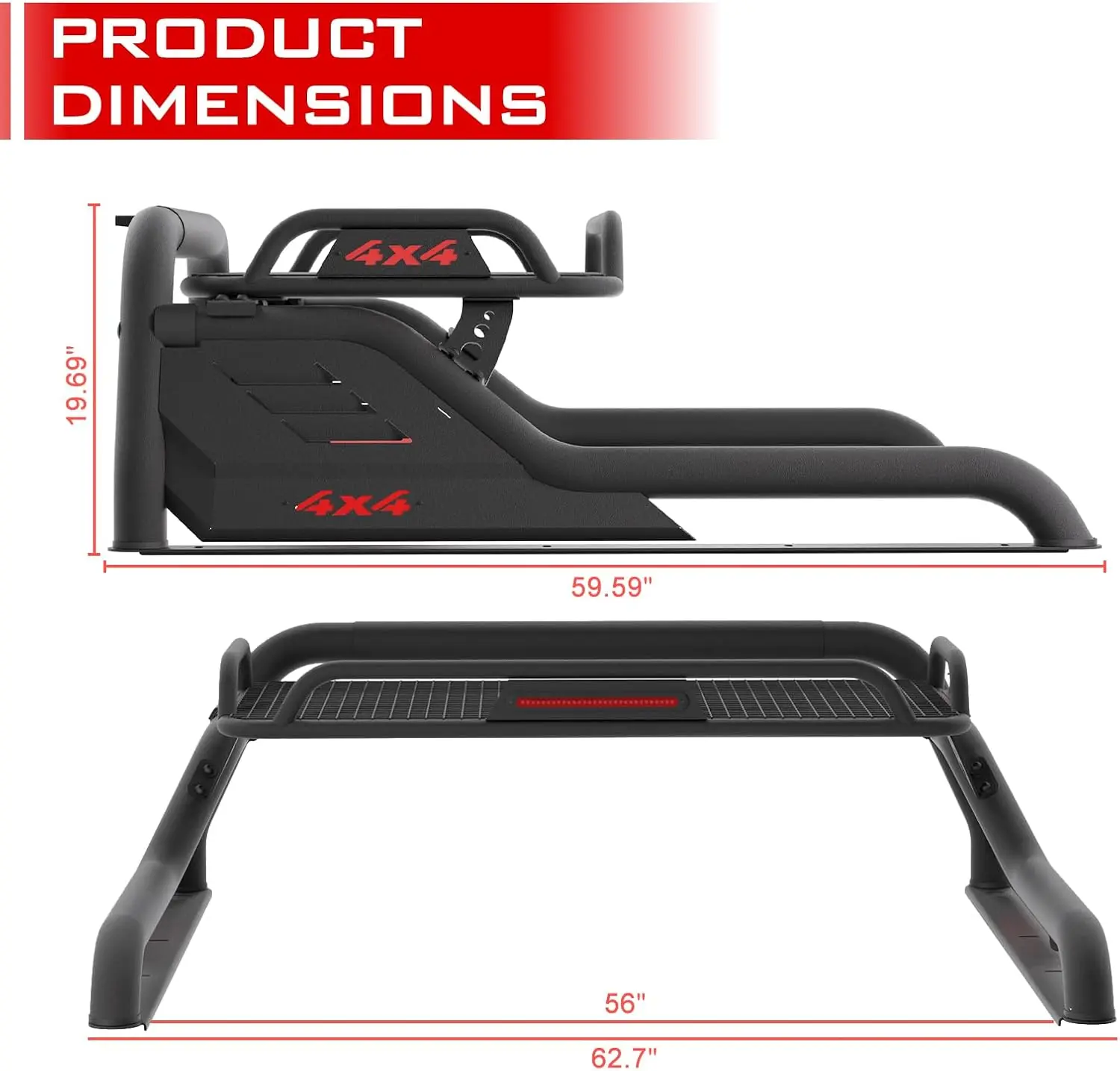 Truck Roll Bar with Cargo Carrier Basket, Adjustable Sport Rack Roll Bars Chase Rack Fit for Ford F-150/F-250/F-350,Dodge Ram,GM