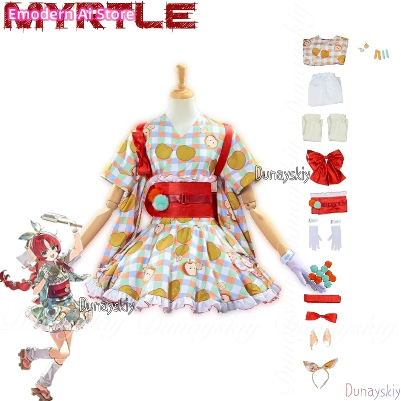 

Arknights Game Myrtle Cosplay Energetic Girl With Red Double Ponytail Wig And The Lively Festivals Dress Cosplay 코스프레 All Set