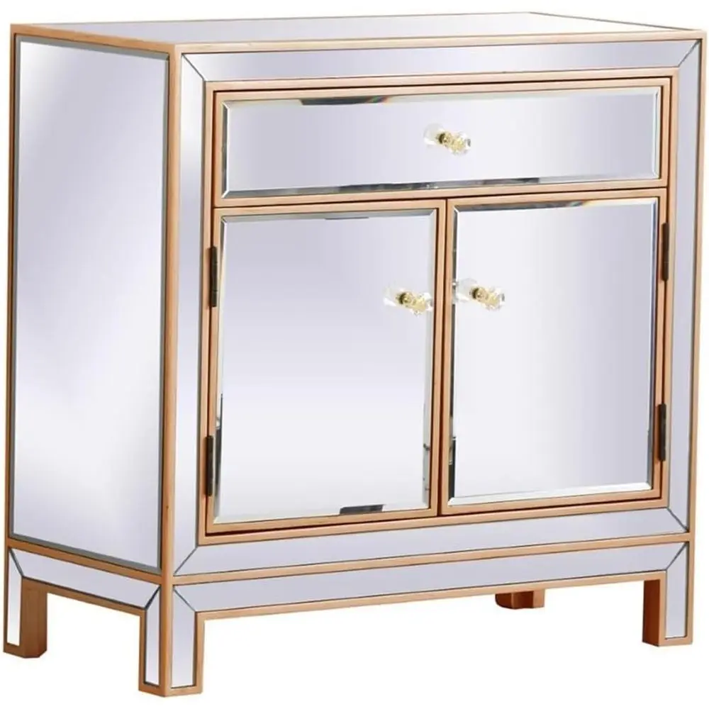 

Antique Gold Accent Cabinet with Crystal Knobs for Living Room Storage