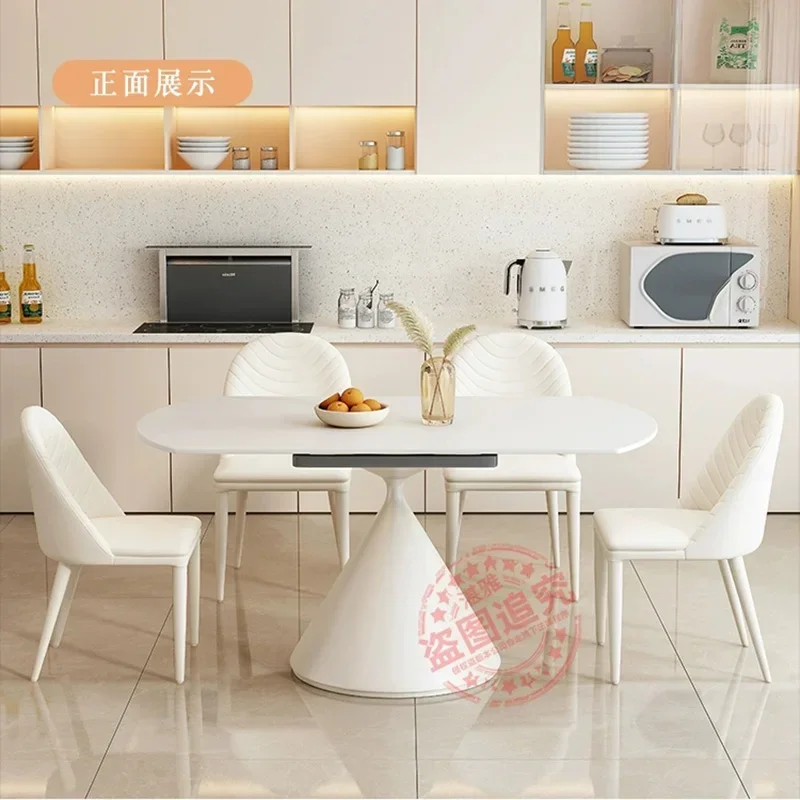 Rock board mesa de jantar branco moderno e minimalista luz do agregado familiar luxo rotativo telescópica dobrável mesa comedor móveis para casa