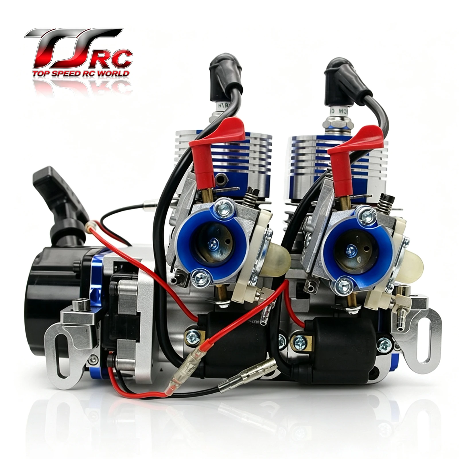 Verbesserter 52cc 58cc Zweizylinder 2-Takt Benzinmotor mit Doppelvergaser und Seilzugstarter für RC-Boote
