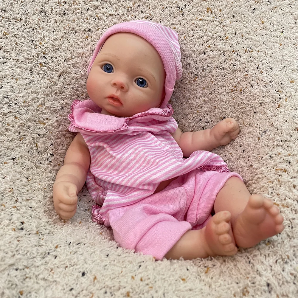 Attyi 11inch Full Body Solid Silicone Reborn Baby Dolls Handmade Painted Soft Touch Feeling Newborn Girl Dolls Washable