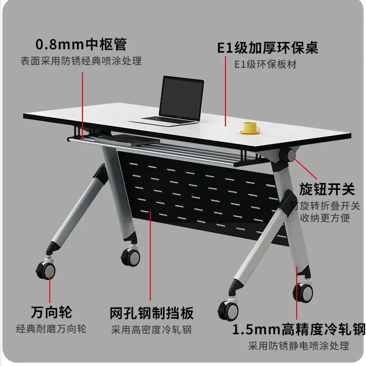 Movable Desk Tutoring Folding Conference Table Training Table and Chair Combination Double Student Study Desk with Wheels
