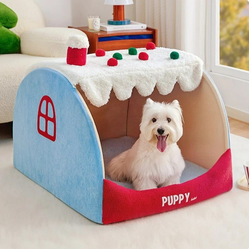

Кровать для собак, зимняя утолщенная, теплая, съемная, моющаяся, закрытая, безопасная для маленьких и средних собак, спальная кровать, всесезонные аксессуары