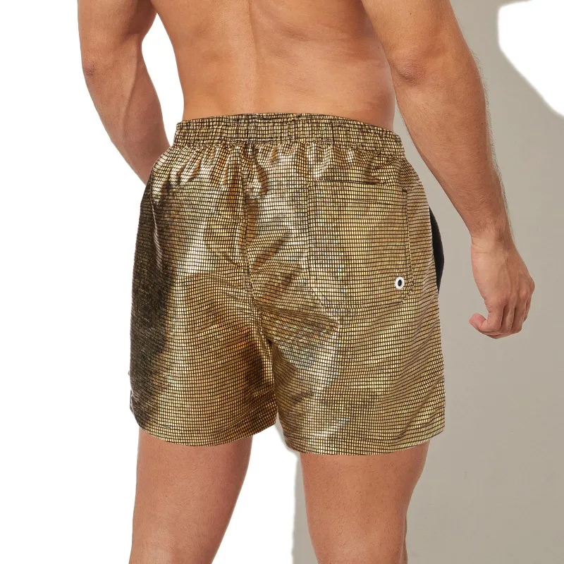 Homens brilhantes shorts casuais com cordão solto board shorts esportes treino ginásio sweatpants pantalones streetwear bolso calças troncos