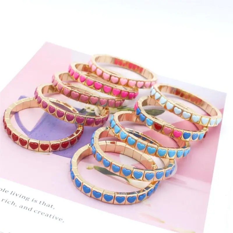Color Heart-shaped Enamel Bracelet Women's Light Luxury Stacked Bracelet European and American Fashion Jewelry