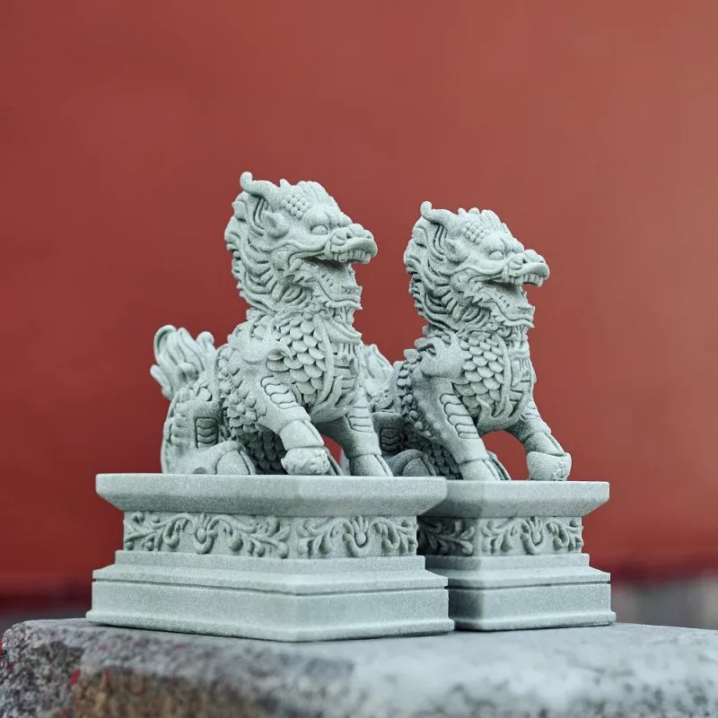 1 Pairs Guardian كيلين التماثيل الصينية فنغ شوي التماثيل الزخرفية غرفة المعيشة المنزلي بار مقهى ديكور مكتب حلية