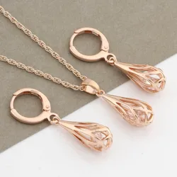 New Luxury Quality Jewelry 585 Rose Gold Color Water Drop Earrings Sets For Women Natural Zircon Hanging Earrings Jewelry Sets