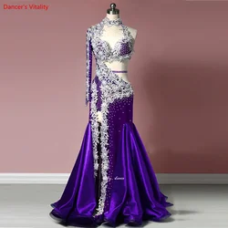 New Belly Dance Suit High-End Oriental Dance Siamese Long Sleeve Cover Belly Robe Long Skirt Fairy Dance Competition Dress