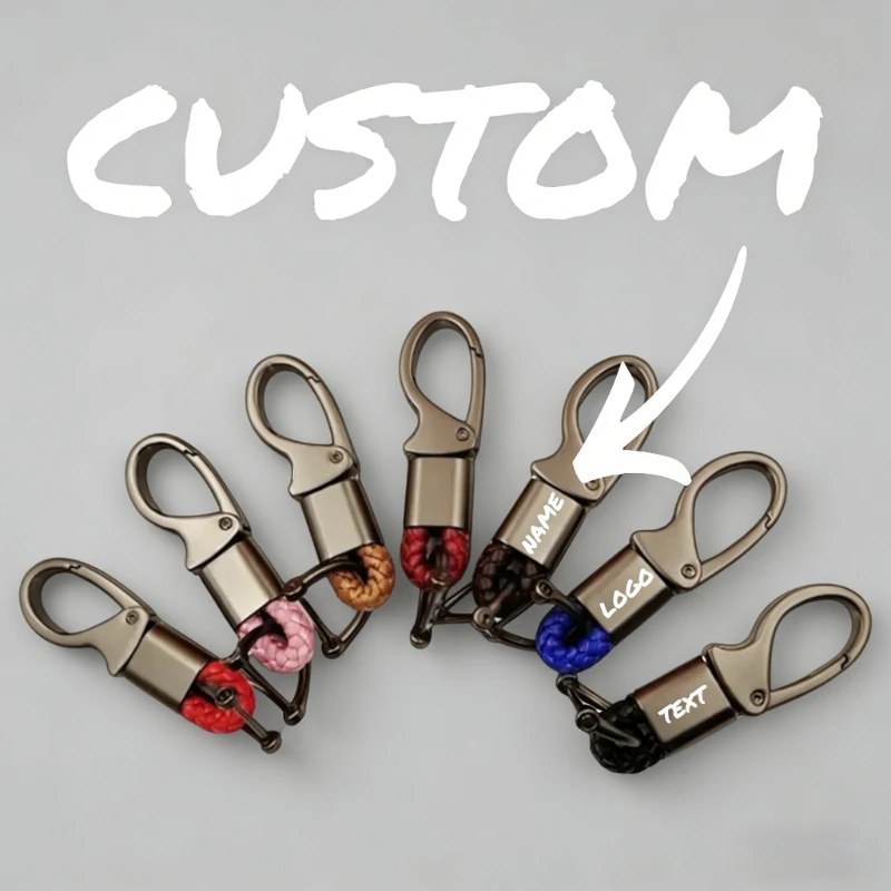 1PC Custom Logo Name Personalized Metal Braided Rope Keyring Fashionable Woven Rope Keychain Women Men Key Ring Chain Gift