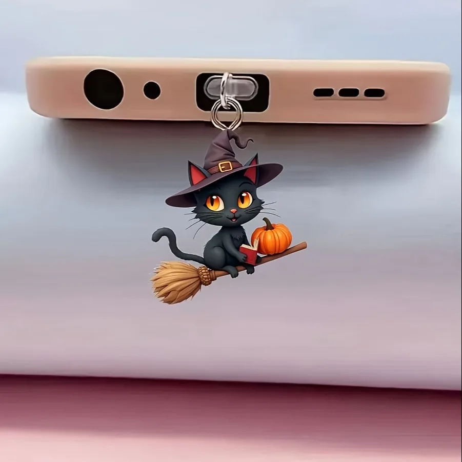 Cartoon 2D New Acrylic Broom Wizard Cat Suitable for iPhone Type-C Android Connector Hand