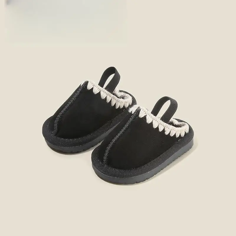 Brand Solid Winter Suede Slipper Shoes For Infant Girls,Toddler Boys Winter Warm Outside Walkers Shoes With Velvet,Ruffle Shoes