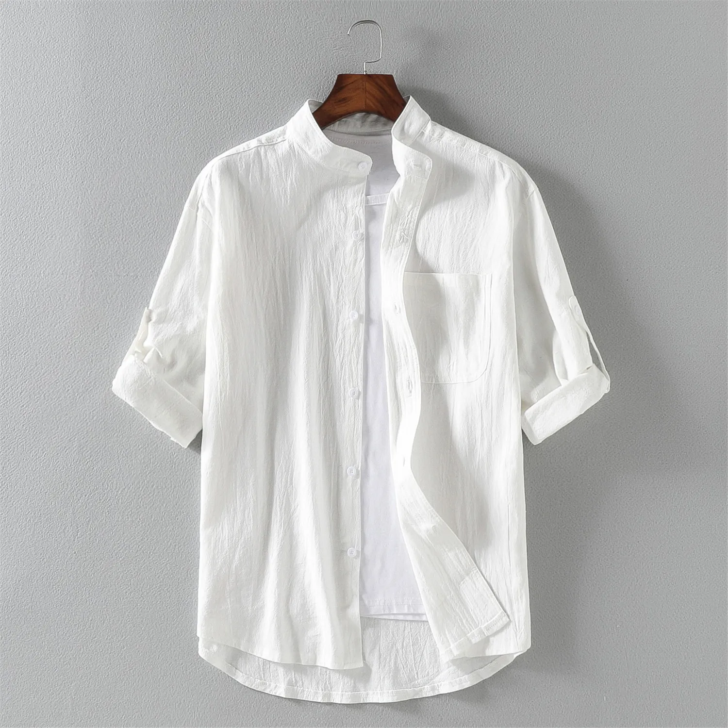 Bawełniana lniana koszula z krótkim rękawem dla męskich 2024 letnich luźna, z lenu obszerna koszula Top na co dzień hurtowych dla zagranicznych