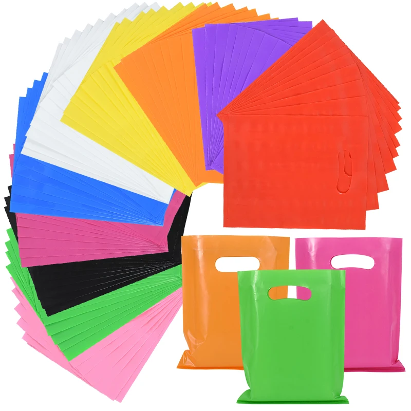 10/20pcs Wholesale Color Plastic Shopping Bags With Handle General Clothes Gift Packaging Bag Convenient Pouch Party Treat Bags