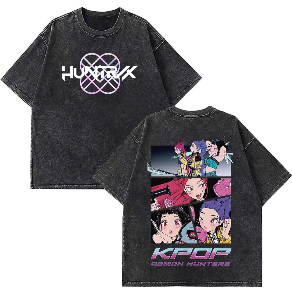 

Huntrix Girlgroup K-Pop Group Demon Hunters Fashion Graphics T Shirt Washed Men Women Pure Cotton Tee Shirts Tops Streetwear