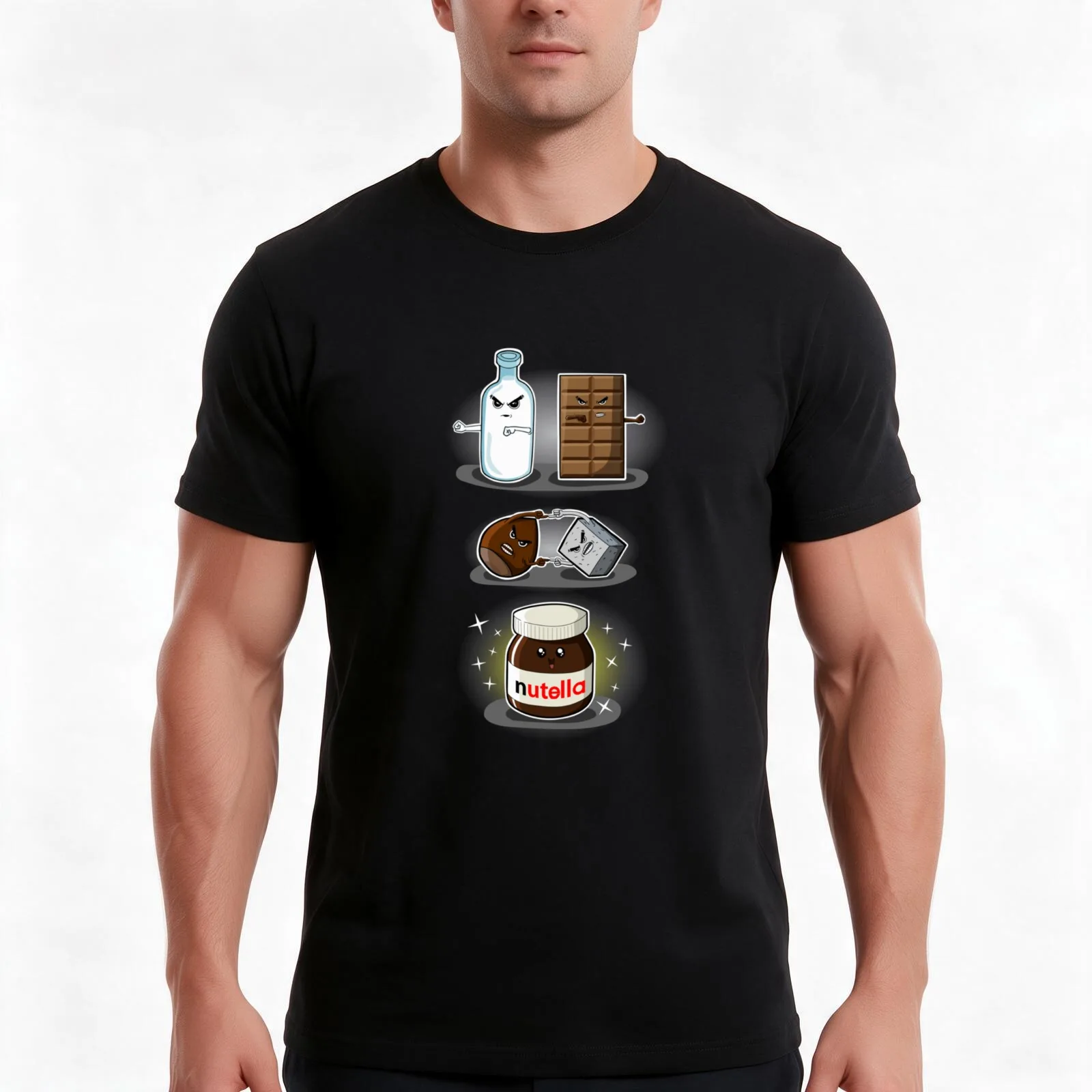 Nutella fusion T-Shirt, Summer Casual Cotton Tee, Oversized Streetwear Tops, Vintage Graphic Print, Loose Fit Short Sleeve