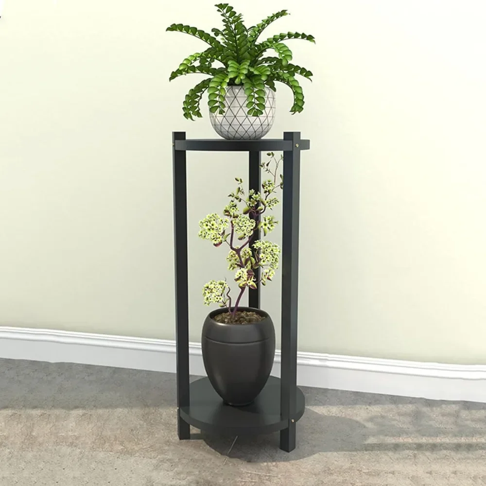 Metal Plant Stand Black - Indoor Outdoor Flower Pot Holder, Iron Display Rack (Size: 70x30cm)