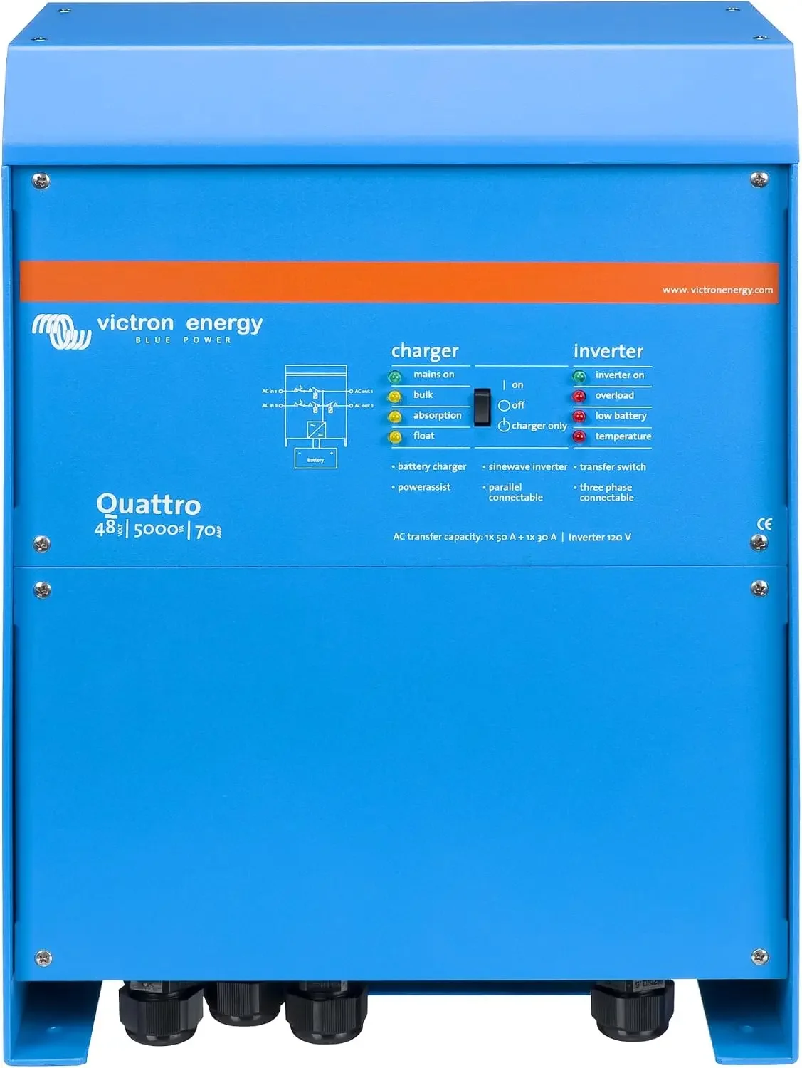 Victron Energy Quattro 5000VA 48-Volt Pure Sine Wave Inverter and 70 Amp Battery Charger