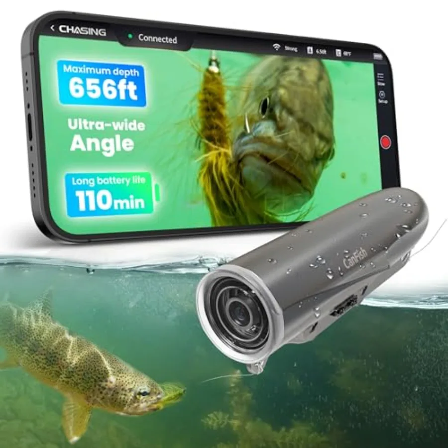 

Камера для рыбалки CanFish Fishing CamX: подводная экшн-камера HD 1080P с углом обзора 136°, водонепроницаемая до 656 футов, с датчиком движения