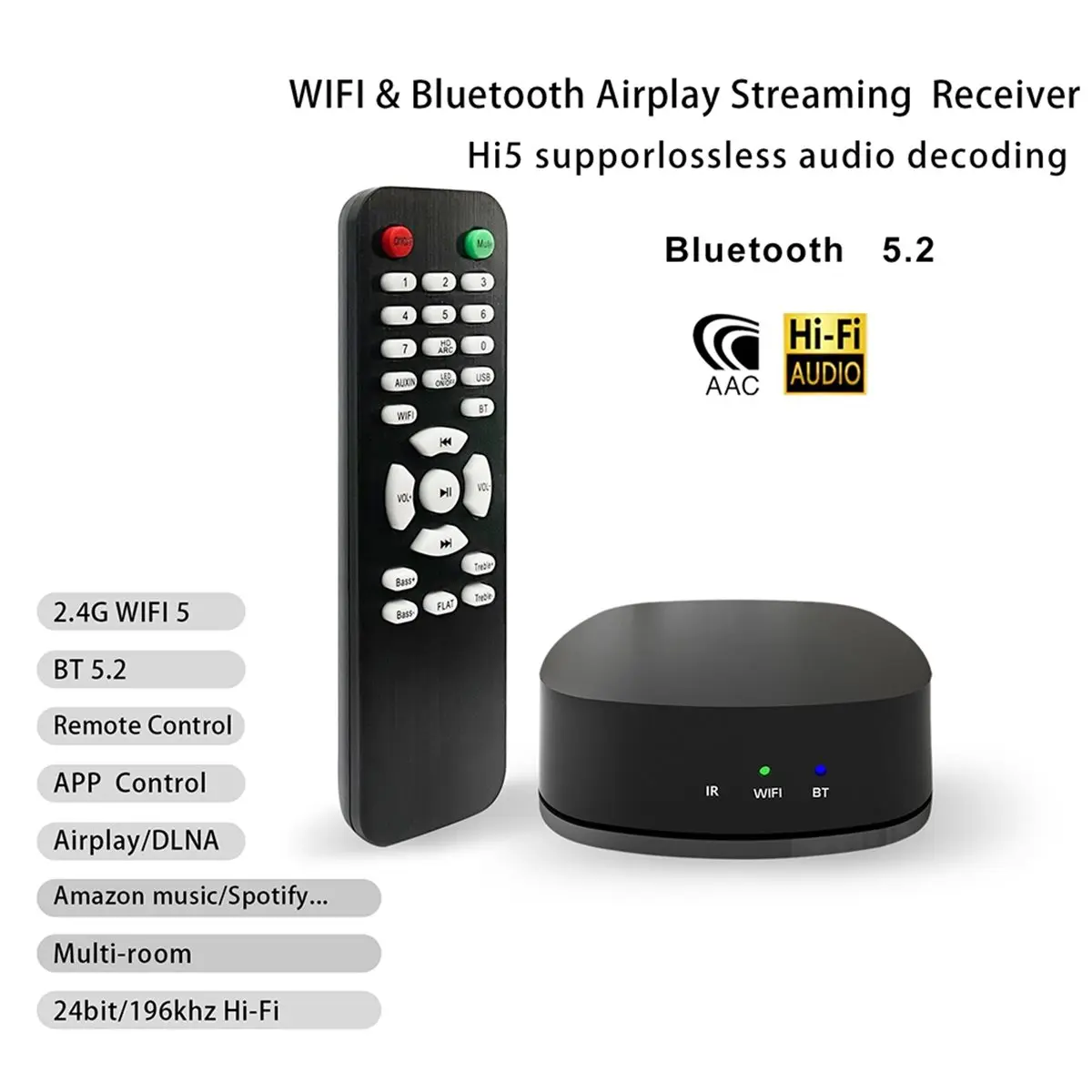 OKgood WiFi Audio Decoder Player Network Streaming Media Decoder Music Optical Fiber Bluetooth DLNA Receiver