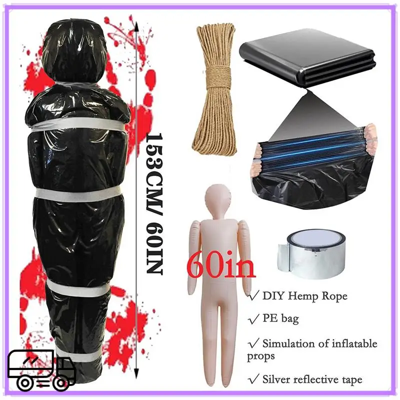 

High Quality 59Inch Halloween Corpse Props Set Yard Creepy Shroud Decoration Horror Bloody Bag Haunted House Hanging Decorations