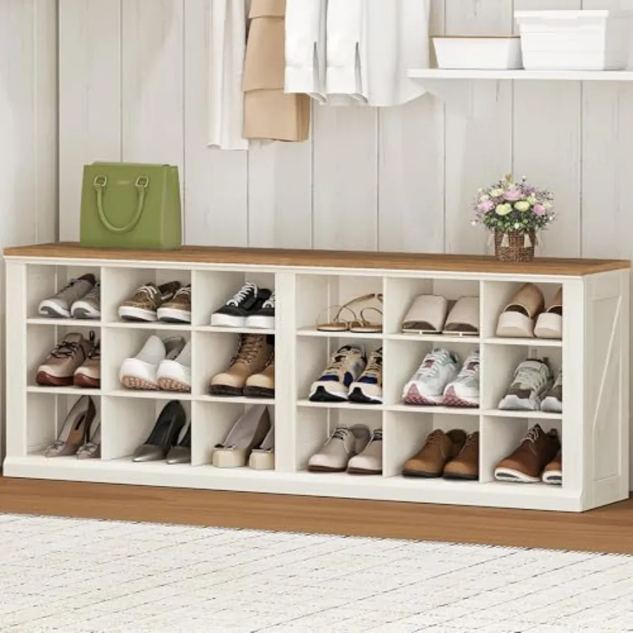 

Farmhouse Shoe Storage Bench Entryway Shoe Cubby Bench with Widened Wooden Compartments Shoe Rack Bench for Cloakroom Entryway