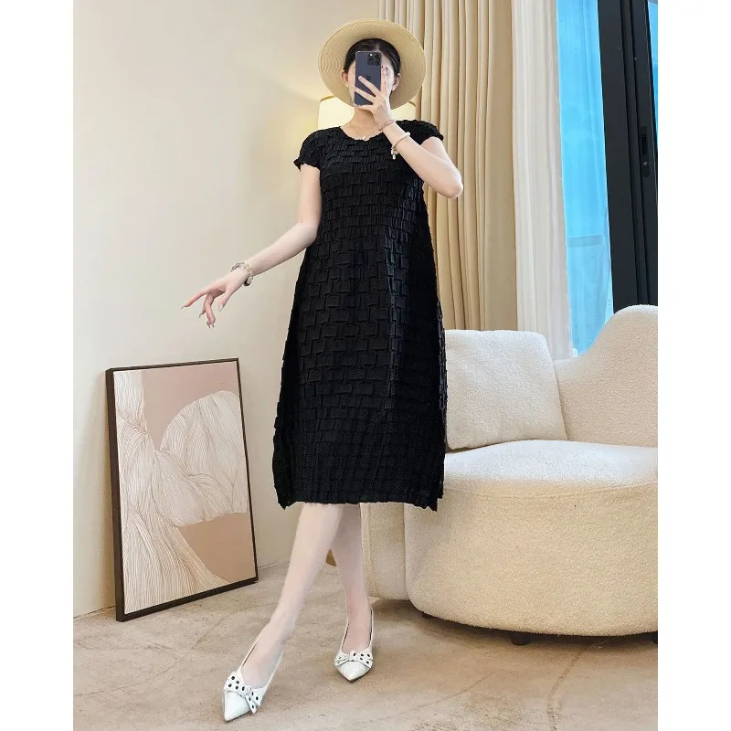 مياكي مطوي المرأة سترة علوية سترة طويلة الأكمام جديد بسط فستان أنيق 2 قطع كبيرة الحجم مزاجه أضعاف تنورة طويلة