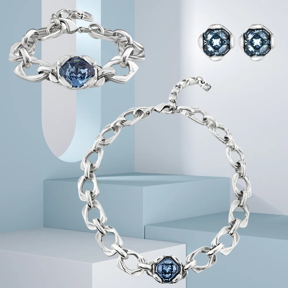 2024 Spain UNO Luxury Noble and Exquisite Blue Crystal Jewelry Set for Women's Gifts