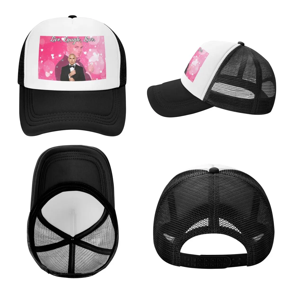 Mr. Worldwide Says To Live Laugh Love Pink Cap Casual Mesh Baseball Caps Adjustable Hat Hip Hop Summer Unisex Baseball Hats