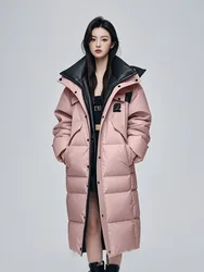 Women Loose Long Feather Puffer Coat 90% White Duck Down Jacket Women Hooded Winter Thick Female Overcoat Waterproof