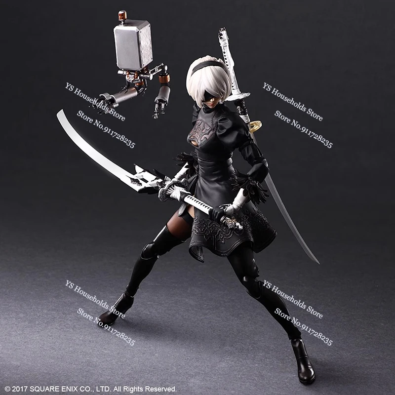 PLAY ARTS Original 1/6  Nier White Hair Movable Girl Action Figure 2B Sister Mini Long Sword Weapon Decor 12