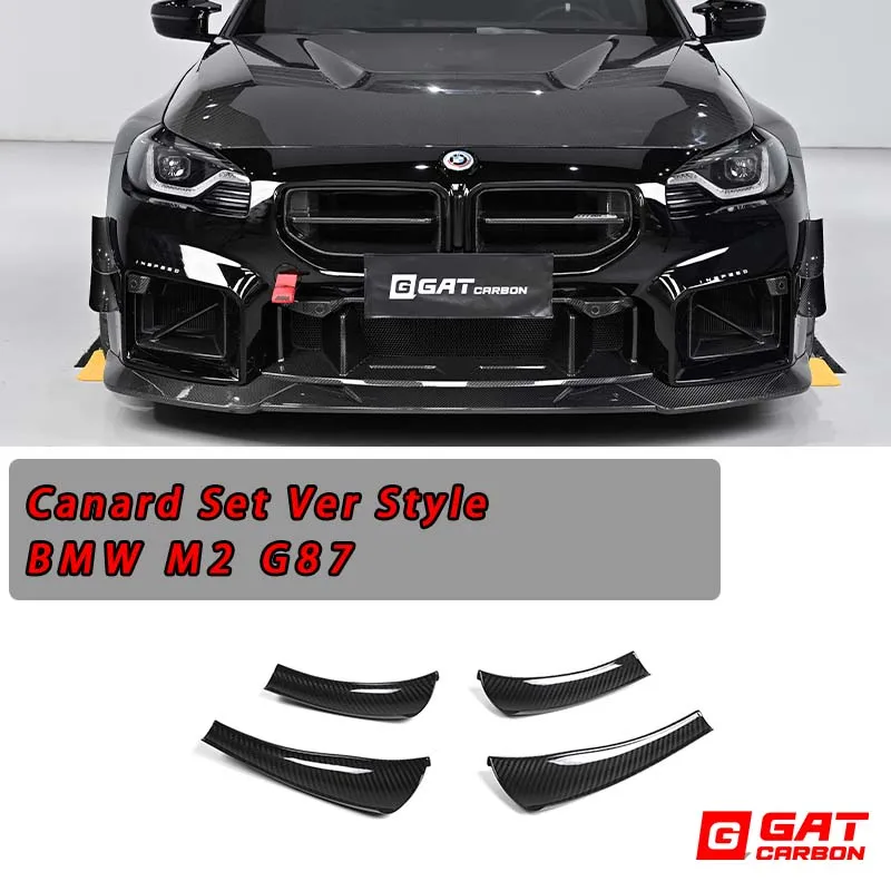 Dry Carbon Fiber Front Bumper Canards for BMW M2 G87 Ver Style Side Air Fins Dive Planes 4PCS Carbon Aero Kit Tuning Accessories