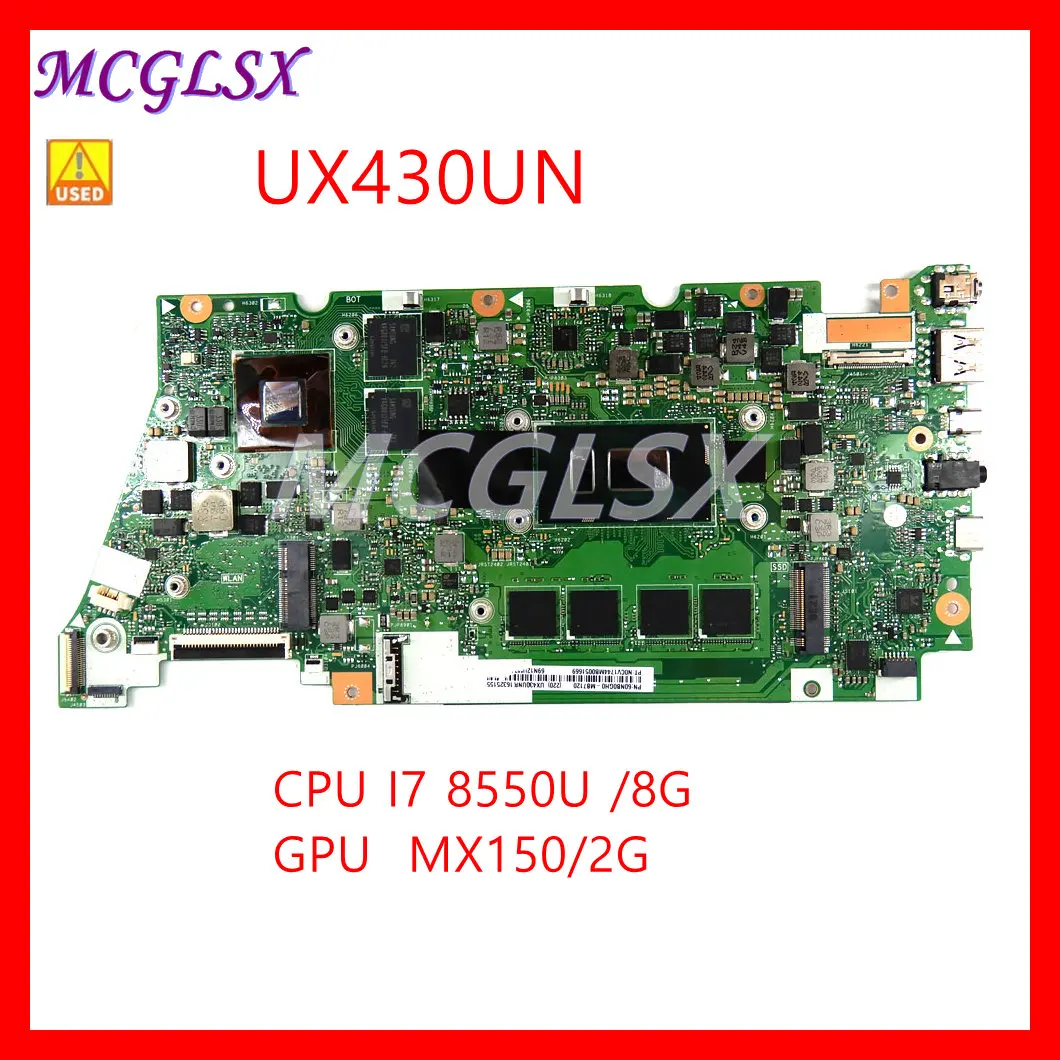 

Laptop Motherboard With Cpu I7 8550u With GPU MX150 RAM 8G/16G FOR ASUS ZenBook UX430UNR/UX430UN 100% Function Test OK Used