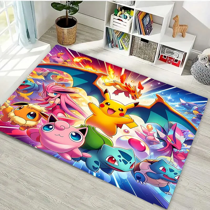 3D Miniso Pokemon Cute Picachu Carpet Living Room Cartoon Children's Bedroom Sofa Doormat Kitchen Floor Rug Anti-slip Decor Mat