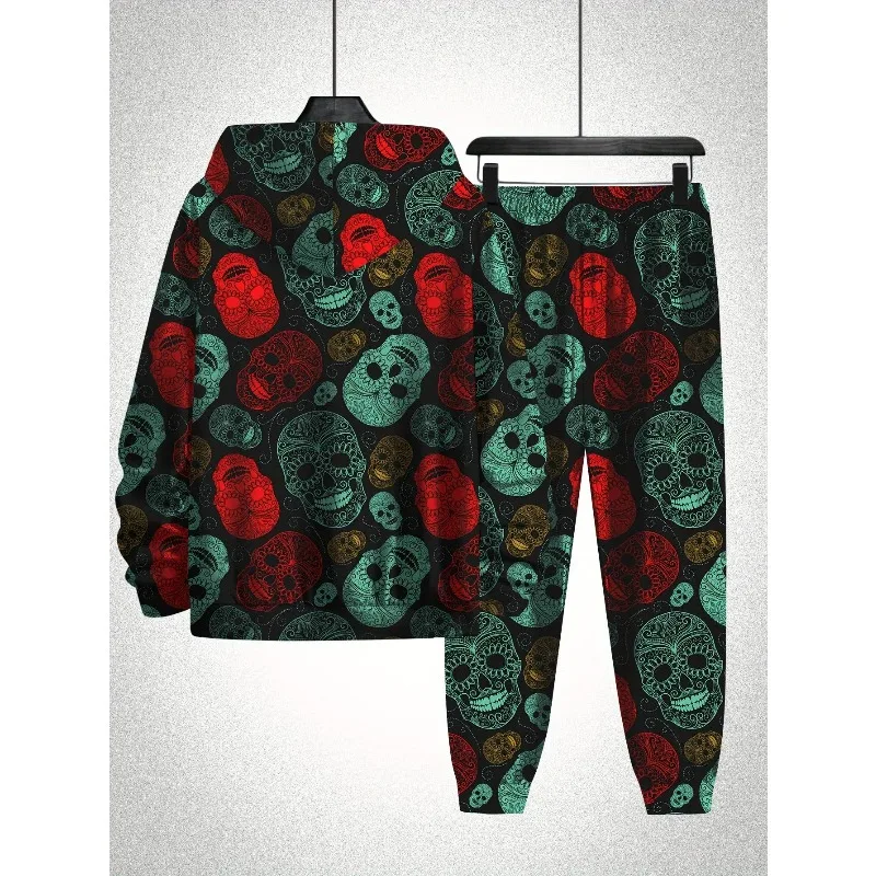 2025 حجم كبير بدلة رجالية غير رسمية ثلاثية الأبعاد مطبوعة مقنعين البلوز Sweatpants العصرية كول اللون الهيكل العظمي مجموعة طباعة كاملة #6