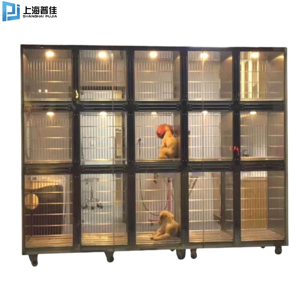 China Made Veterinary Stainless Steel Small Animal Show Case Pet Display Cage For Pet Shops Clinics Pjzs-04