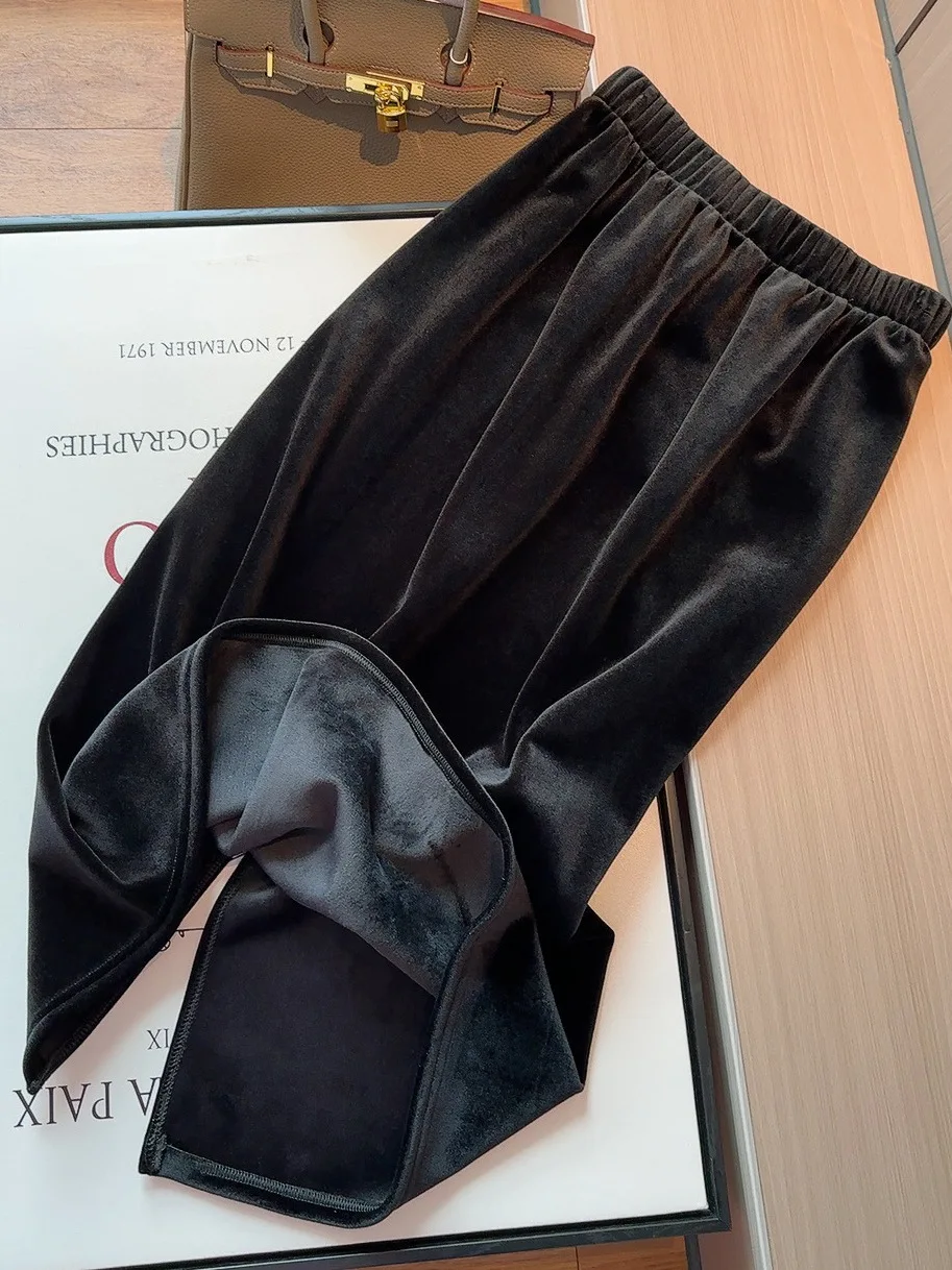 

Однолицевая бархатная юбка Thiened in Bla для поездок на работу, повседневная юбка трапециевидной формы средней длины, утягивающая корейская зимняя одежда