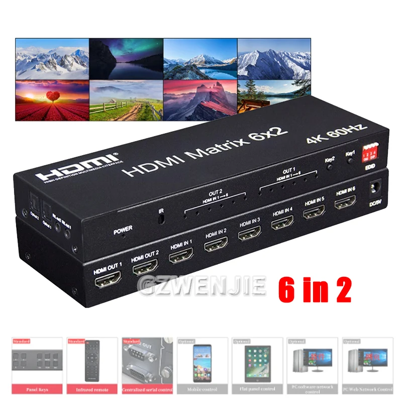 

Матричный Коммутатор HDMI 2,0, 4K, 60 Гц, 6 х2 HDMI