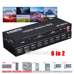 4K 60 HDMI 2.0 Matrix przełącznik splitter 6x2 macierz HDMI rozdzielacz konmutador 6 w 2 out z IR RS232 EDID dla Monitor komputerowy